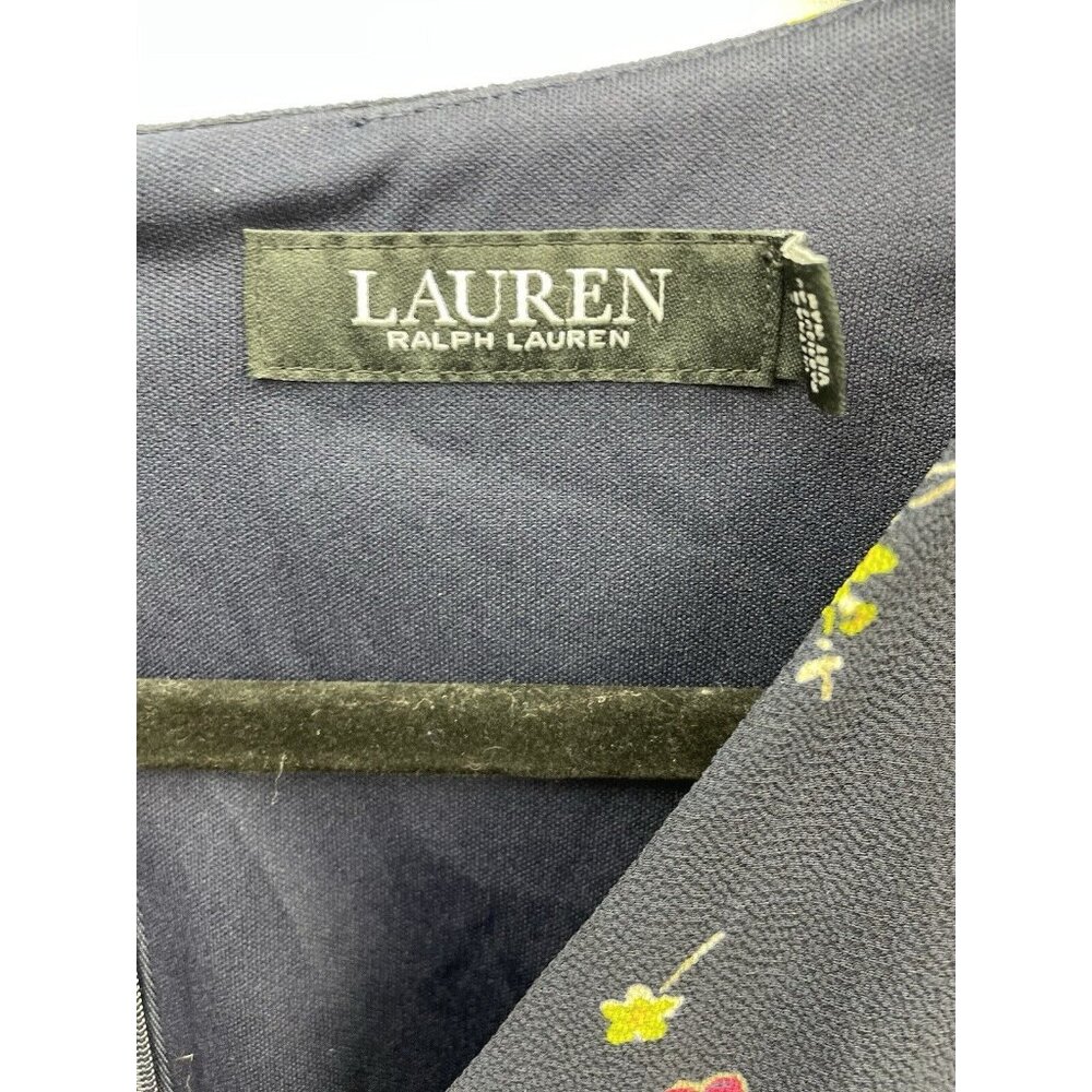 Ralph Lauren Floral Long Sleeve V-Neck Crepe Style Mini Dress Navy Blue Size 12 - Picture 3 of 16